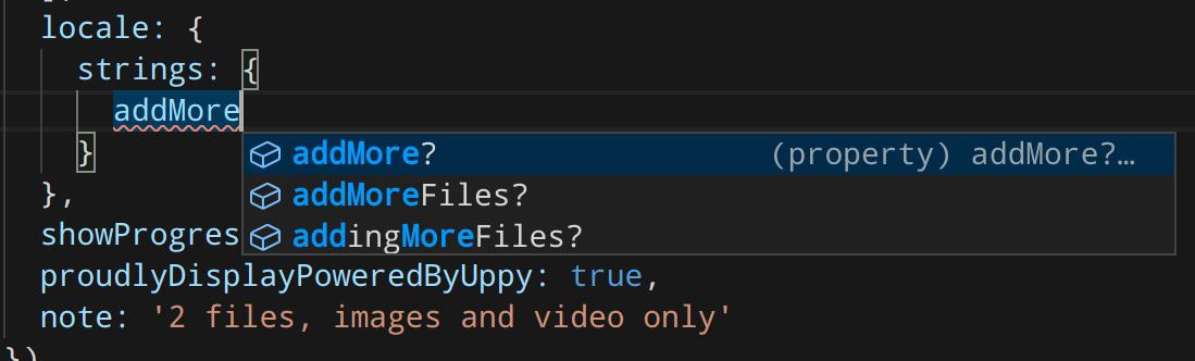 Screenshot showing VS Code autocompletion for a language key.